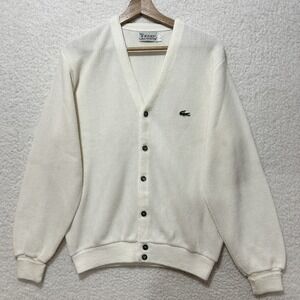 Vtg IZOD Lacoste Men's Cardigan Sweater 60s Cream Off-White Size Large